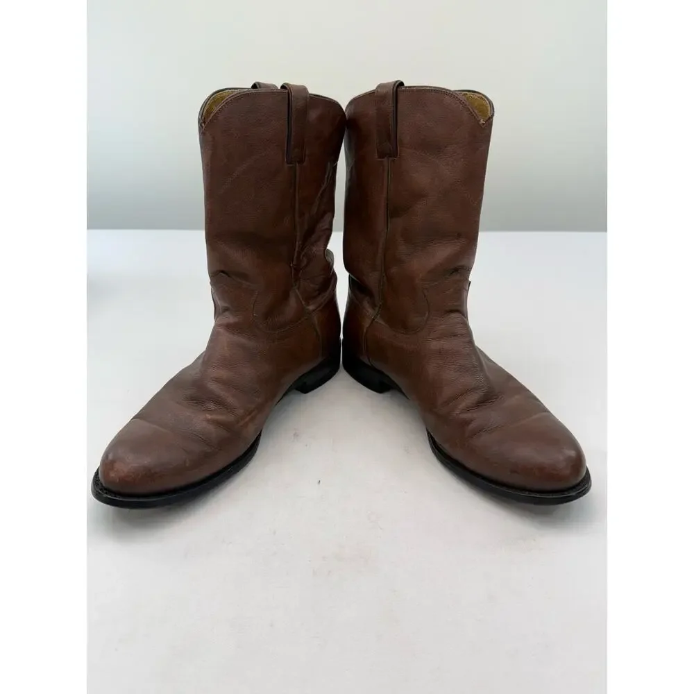 Justin Roper Brown Leather Cowboy Boots‎ Men’s Size 10 EE Extra Wide Work Boots
